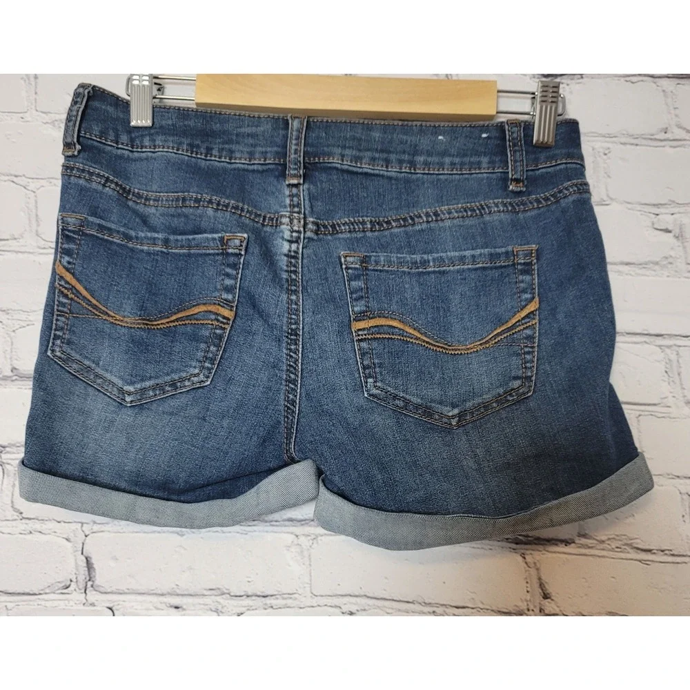 SO Heritage Midi Denim Shorts Dark Wash‎ Cuffed Size 7 Juniors Stretch Casual